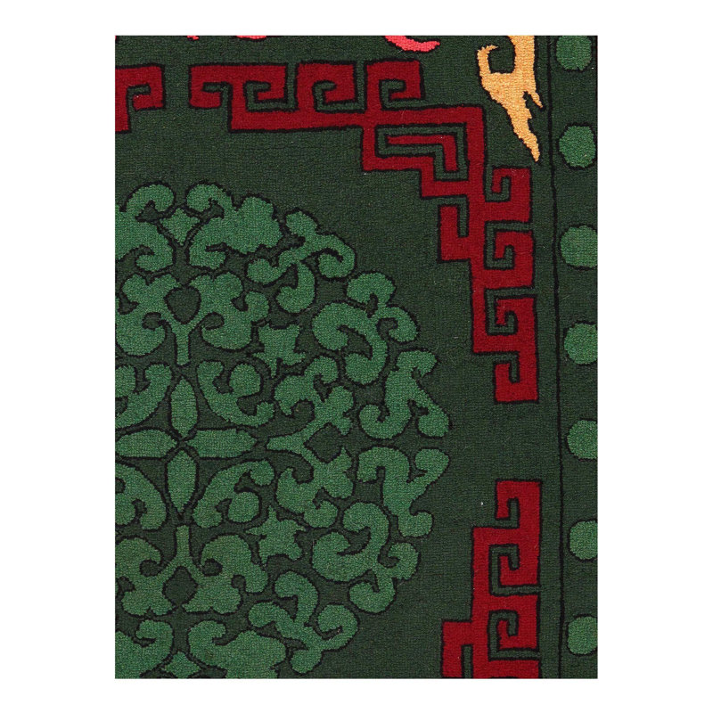 Tapis oriental rouge / beige / vert en laine / coton 2 pi 11 po x 4 pi 11 po Meixi