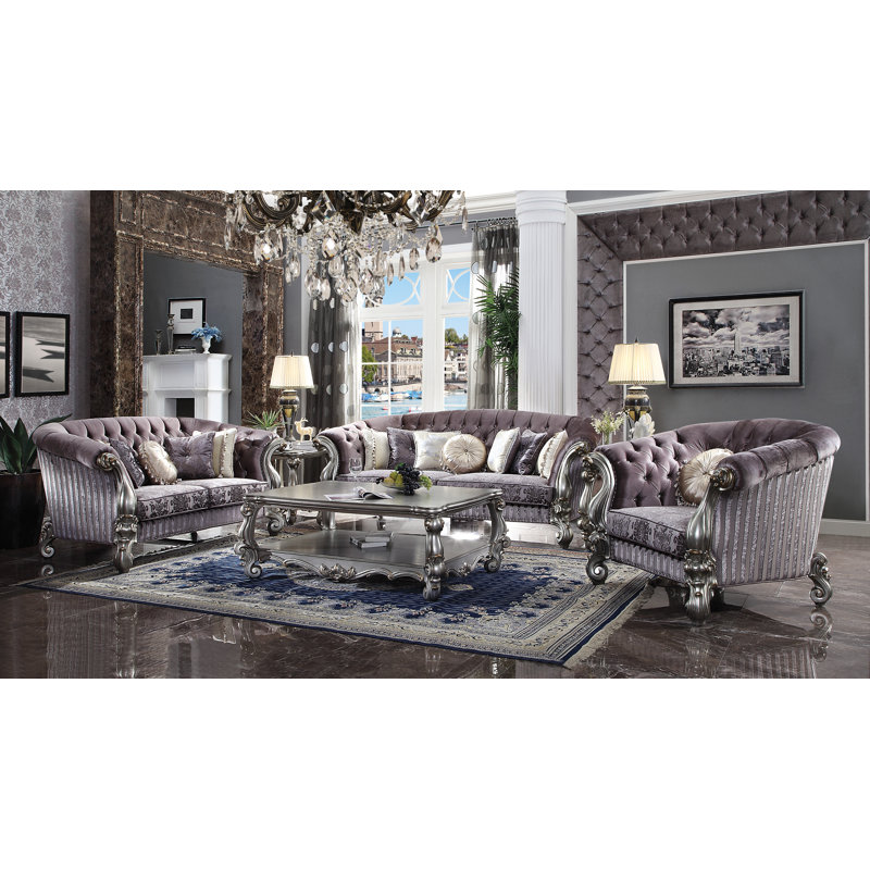 Versailles 99" Coffee Velvet Tufted Sofa with Nailhead Trim