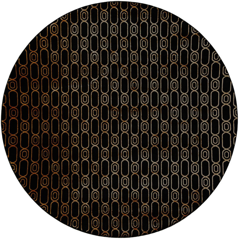 Contemporary Vincente Area Rug Black and Gold Color, Round 10'