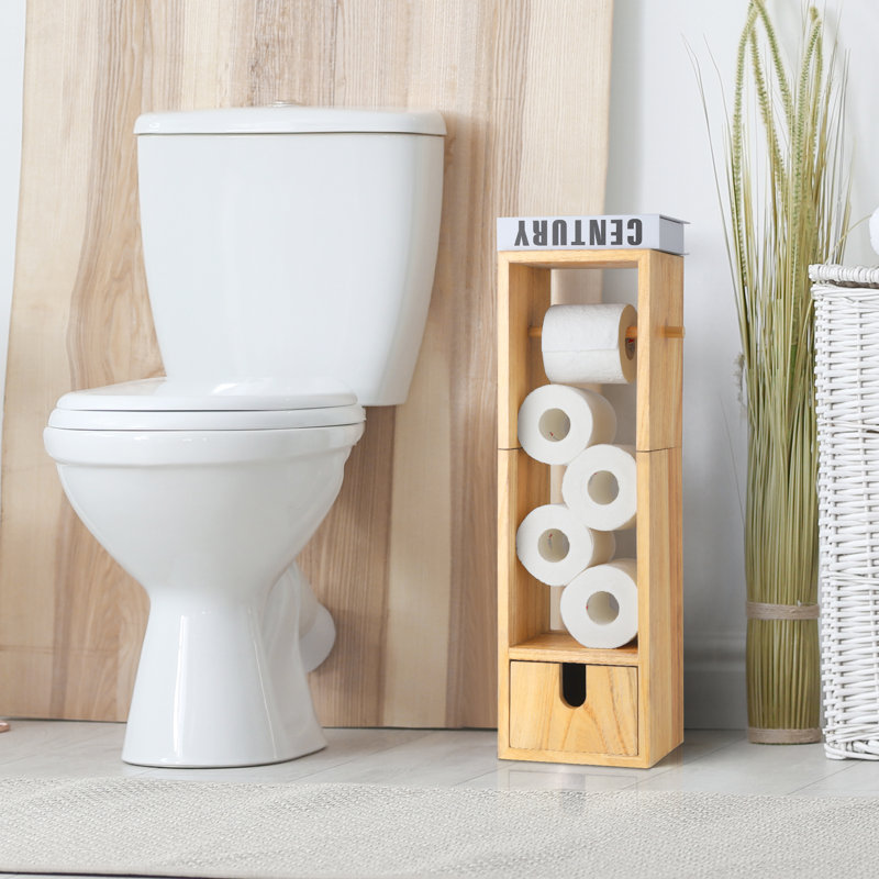 Porte-papier hygiénique sur pied en bois, Naturel