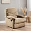 Fauteuil inclinable manuel en microfibre pour le salon avec accoudoirs coussinés et coussins serrés en beige