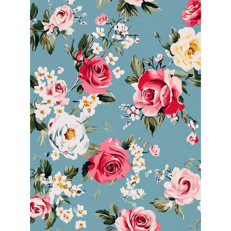 Rouleau de papier peint à motif floral rétro amovible sur fond bleu