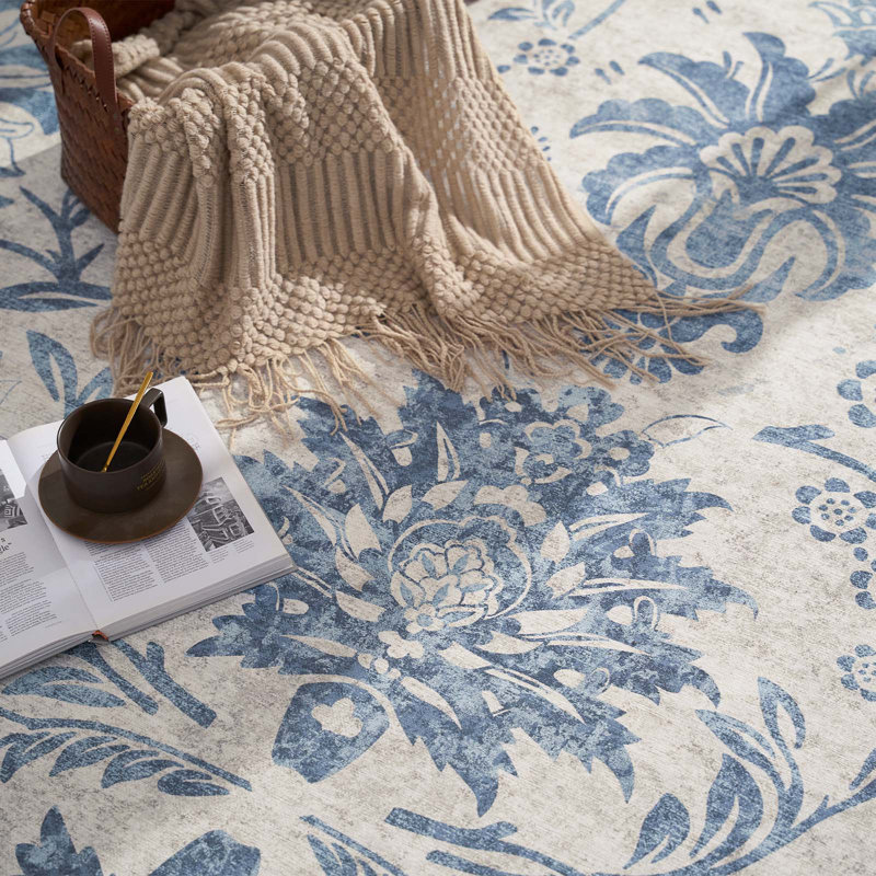 Tapis géométrique lavable antidérapant à motif géométrique, Bleu foncé intemporel, 6'R