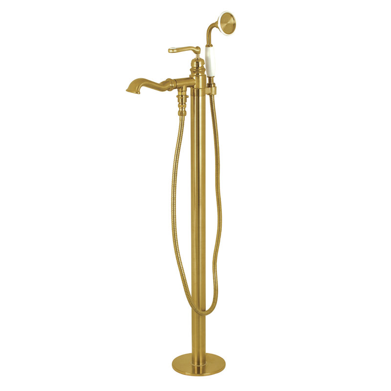 Kingston Brass Royale Single-Handle 1-Hole Freestanding Tub Faucet with Hand Shower, Satin Brass