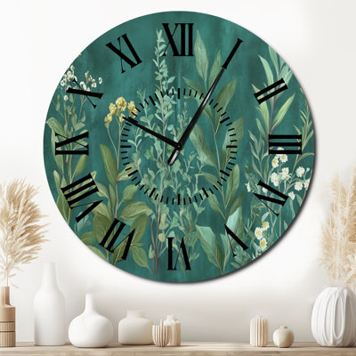 Horloge murale ronde en métal Green Farmhouse Botanical Garden - Cuisine