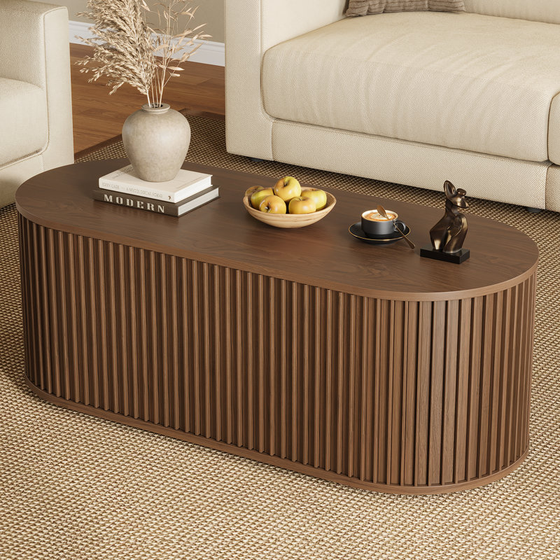 47.2" Sliding Tambour Door Coffee Table, Customizable To Various Designs With Storage., Walnut
