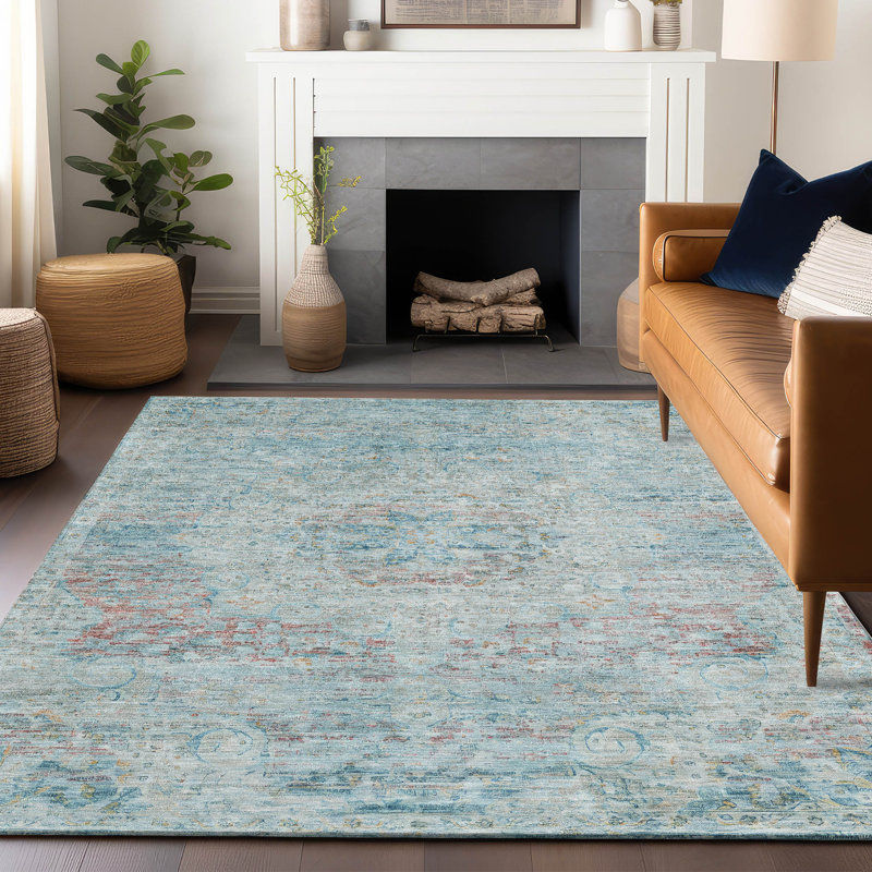 Tapis intérieur / extérieur bleu Rosantha, 2 pi 6 po x 3 pi 10 po