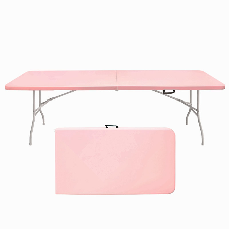 Table pliante rose 8 pi, table en plastique portable pour le camping, les pique-niques, les fêtes, table pliable, Silver