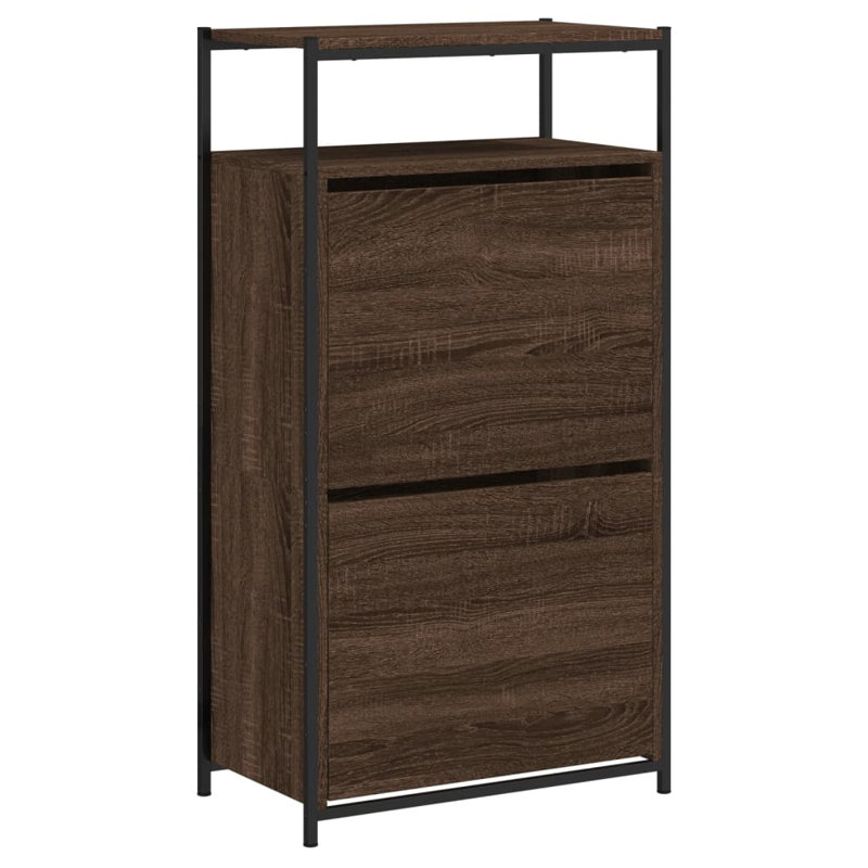 6 Pair Shoe Storage Cabinet, Brown Oak