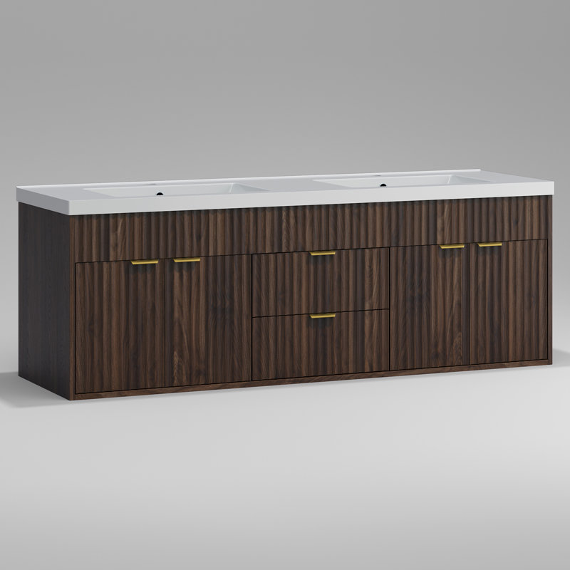 Meuble-lavabo avec tiroirs, armoire de salle de bain 60 po Adonia, Brun
