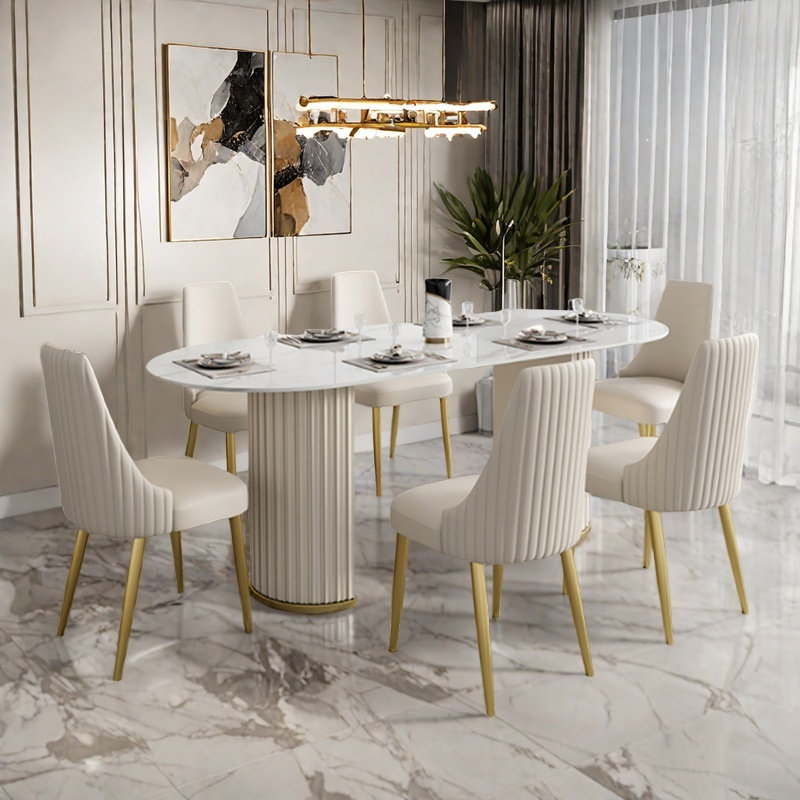 Light luxury texture dining table and chair, 29.5"H x 62.9"L x 35.4"W