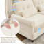 Canapé d'angle modulaire 3 places en chenille avec pouf, assise profonde avec dossier capitonné, coussins à bords froncés, accoudoirs arrondis et coussins lombaires pour salon-731407998