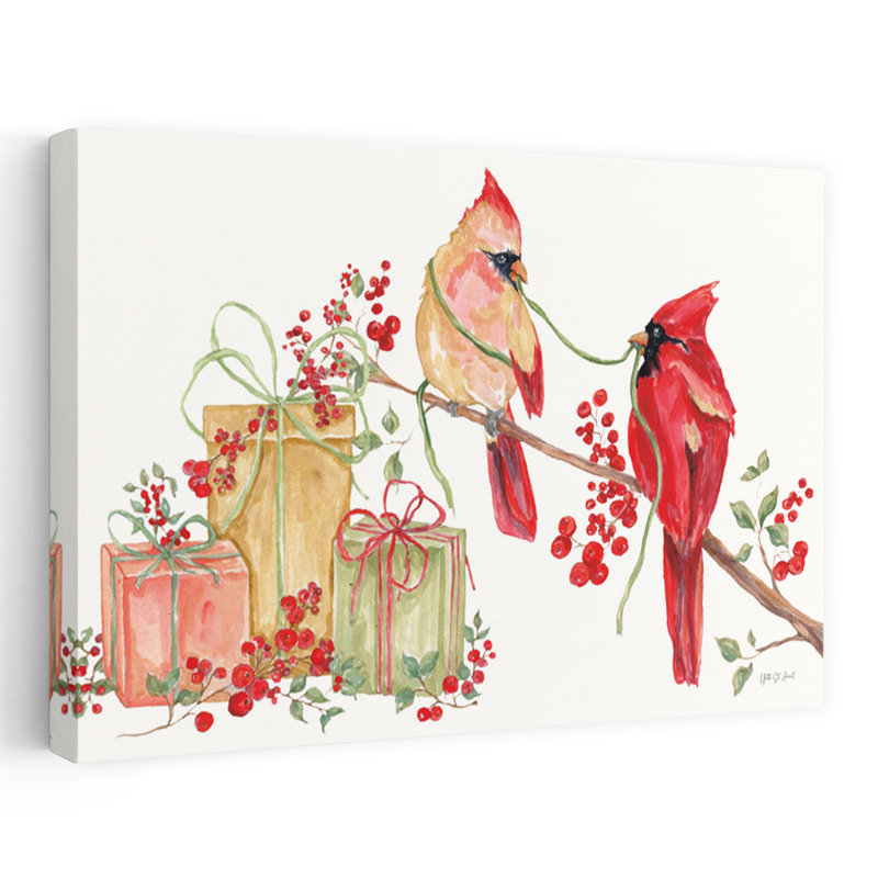 Winterberry Tidings V, art contemporain d'oiseaux d'hiver, H 48 po x l 32 po