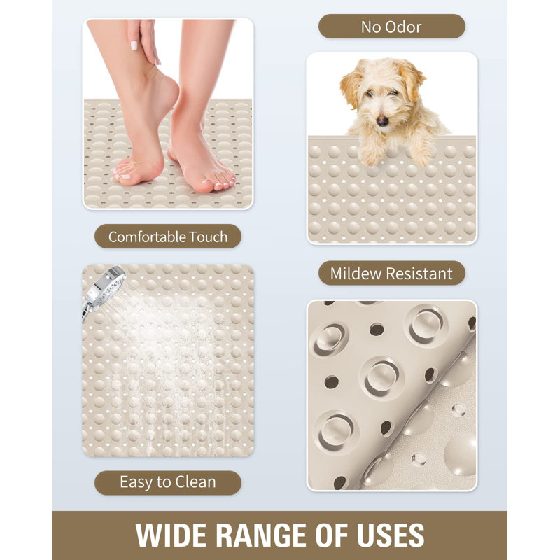 Extra Large Shower Mat, 34.3" L X 23.3" W TPE Anti Slip Stand Up Shower Mat With Drain Holes And Suction Cups, Large Size Mat More Suitable For Shower Stall, No Odour, Heavy Mat