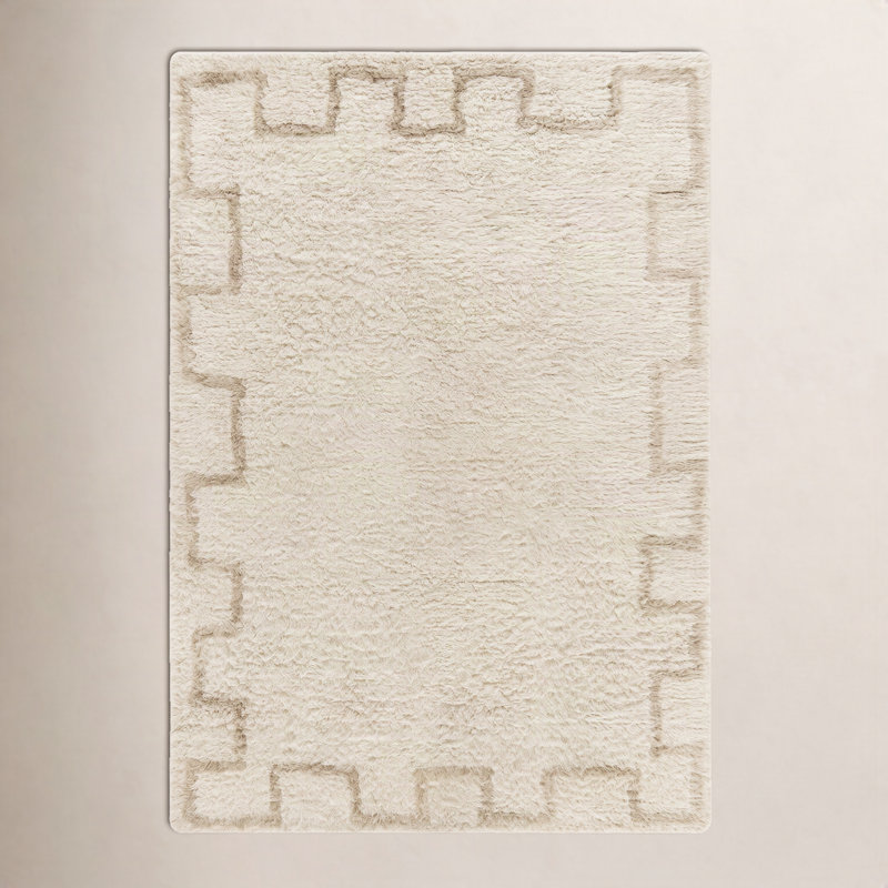 Anemone Greek Key Wool Shag Rug, Rectangle 9' x 12'