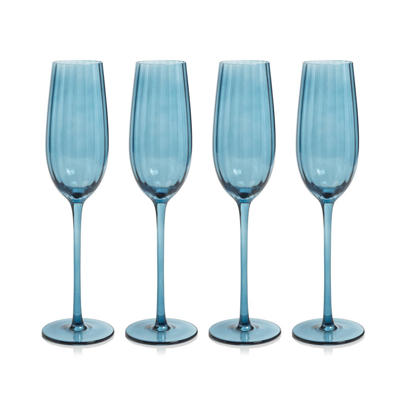 Azure Blue Textured Glass Champagne Flutes, Set of 4