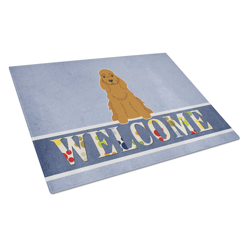 Planche à découper en verre caroline de verre trésors épagneul Welcome Dog, Rouge