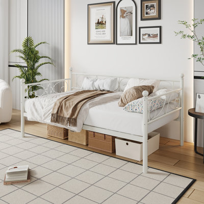 Lit de jour simple avec lit gigogne, structure de canapé-lit en métal avec support à lattes en acier, mobilier multifonctionnel simple pour le salon, la chambre à coucher
