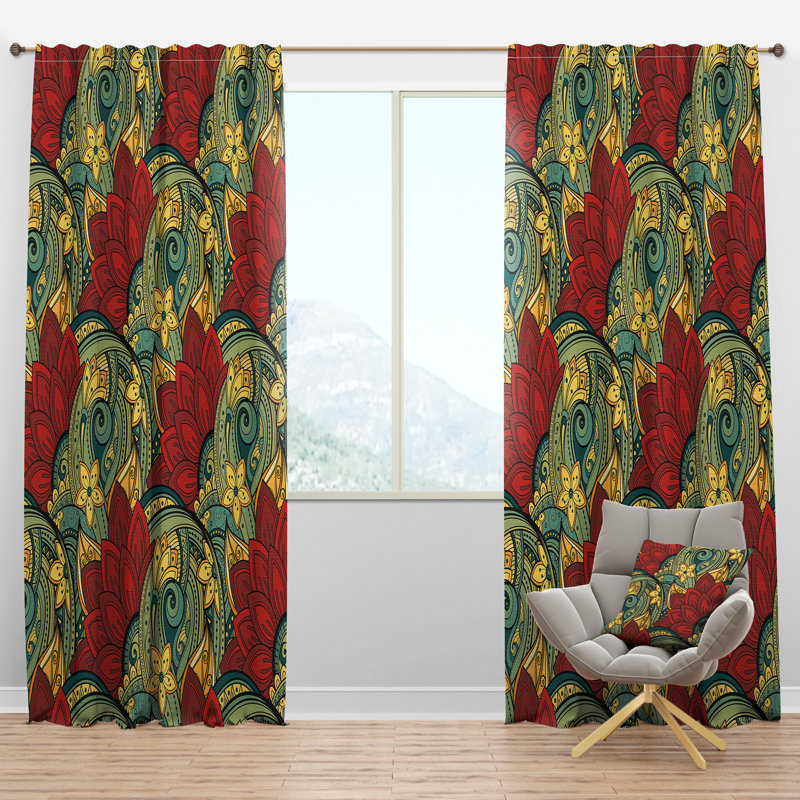 Motif floral coloré - Rideau bohémien - Velours obscurcissant - 1 panneau, l 52 po x L 95 po