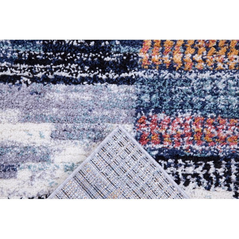 Tapis noir et blanc en polyester 8 x 10 Larkin