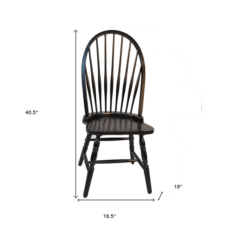 Chaise d'appoint à dossier Windsor en bois noir, Noir
