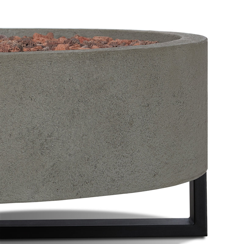 Idledale Round Gray Gas Fire Pit with Black Steel Base