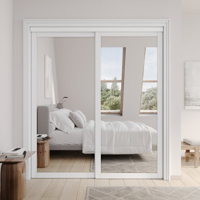 Closet Sliding Door 72“ x ”80 in. 1 Lite Full Body Length Mirror White with Hardware Kit Assembled