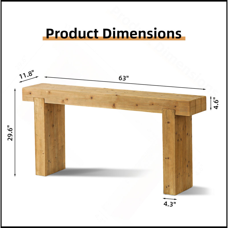 Console 63 po en bois massif - Table de ferme rustique pour entrée, couloir ou derrière le canapé, conception rectangulaire étroite