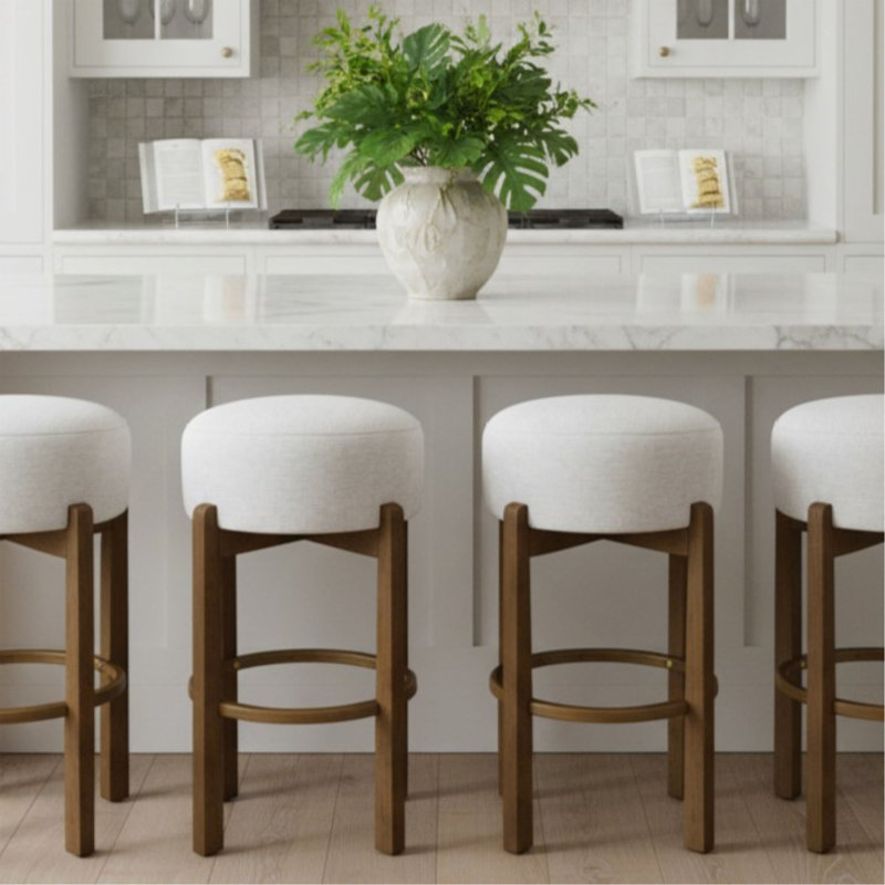 Tabouret de bar intérieur en bois rembourré, Noyer foncé, 2