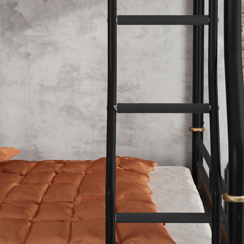 Full Xl Over Queen Bunk, 122.35 Lb Weight, Metal, Black Convertible Metal Bunkbed, And ,