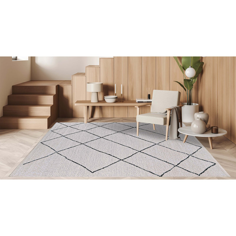Wool Geometric Area Rug in Ivory/Charcoal, Rectangle 10' x 14'