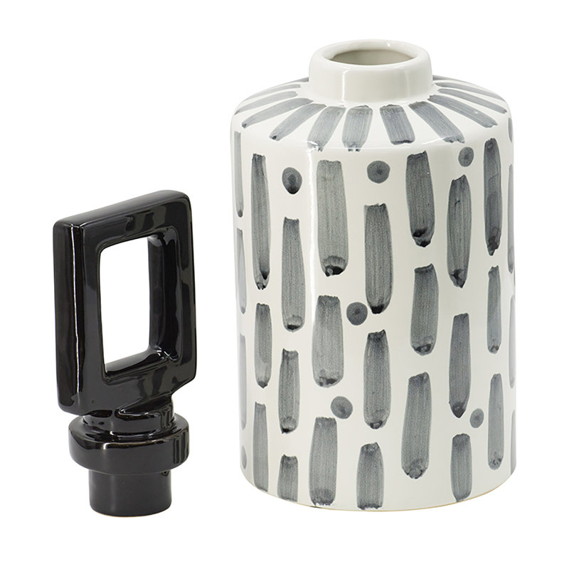 Pot en céramique noir / gris, H 14 po x l 5,5 po x P 5,5 po