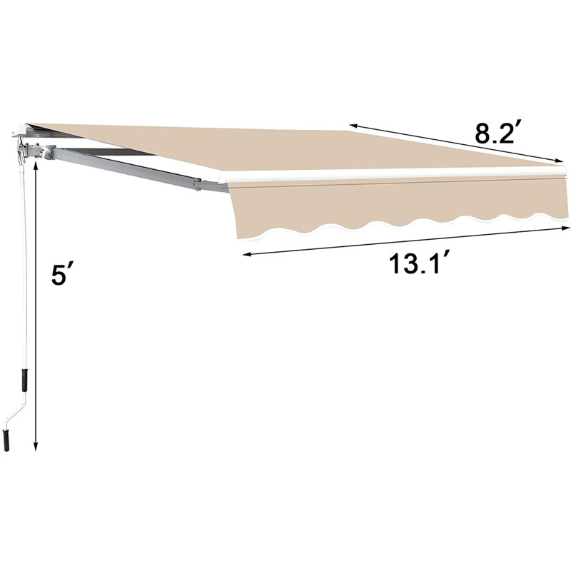 Auvent de terrasse manuel rétractable, Kaki, H 60 po x l 157,2 po x P 98,42 po