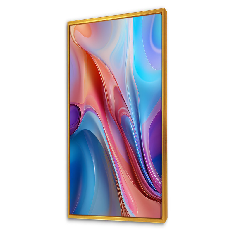 Art mural sur toile abstrait transitionnel bleu et rose III, Cadre flottant doré, H 60 po x l 28 po x P 1,5 po