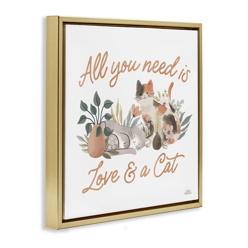 "Love & A Cat", art mural encadré flottant par Laura Marshall, Cadre flottant gris lustré, H 25 po x l 25 po