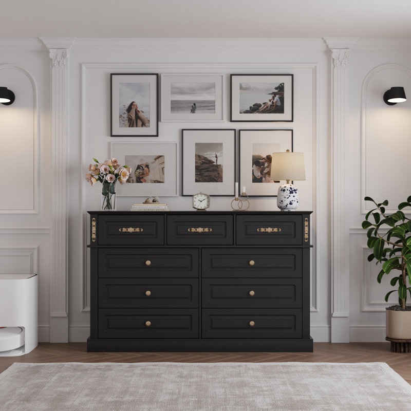 Extra Large 9-Drawer Dresser with Gold Knobs, 63" Wide