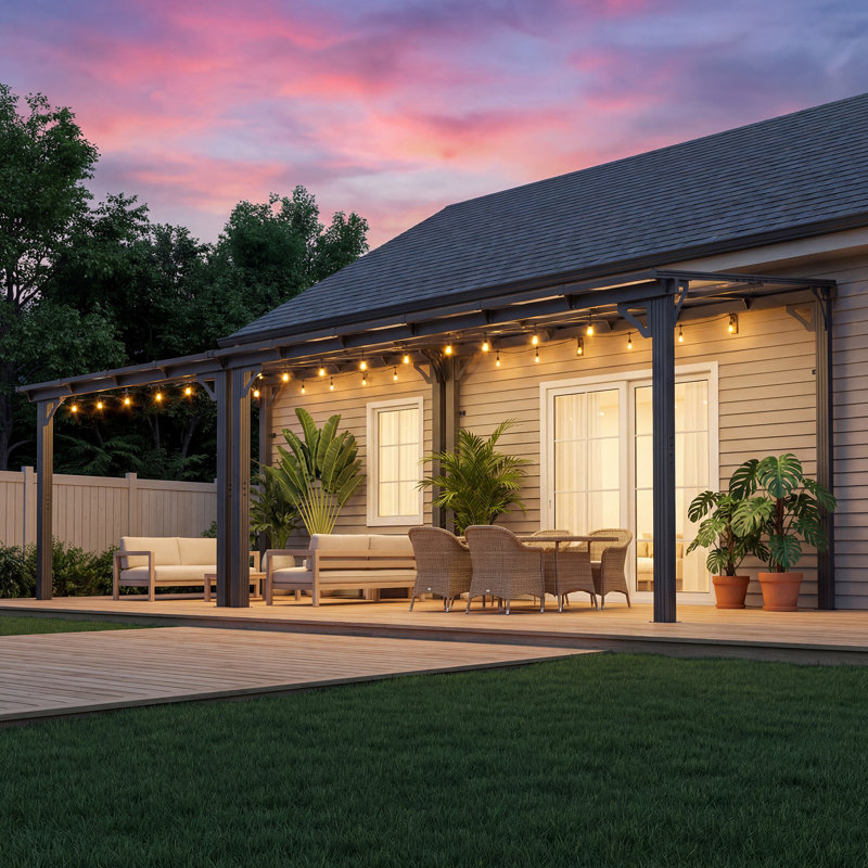 20 ft. W x 10 ft. D Hardtop Sloping Roof Pergola Gazebo, Outdoor Aluminum Frame Pergola for Patio or Backyard