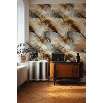 Golden Look Marble Wallpaper Abstract Peel And Stick Neutral Wall Mural