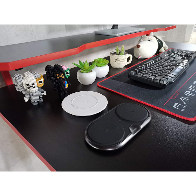 Runulf Desk with Hutch - Office Computer Desk with Bookshelf Storage, Red