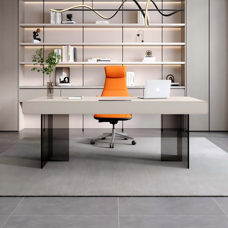 Modern Minimalist Rectangular Office Desk, 29.53" H x 86.61" W x 31.5" D