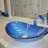 Blue Foiled Glass Oval Vessel Bathroom Sink