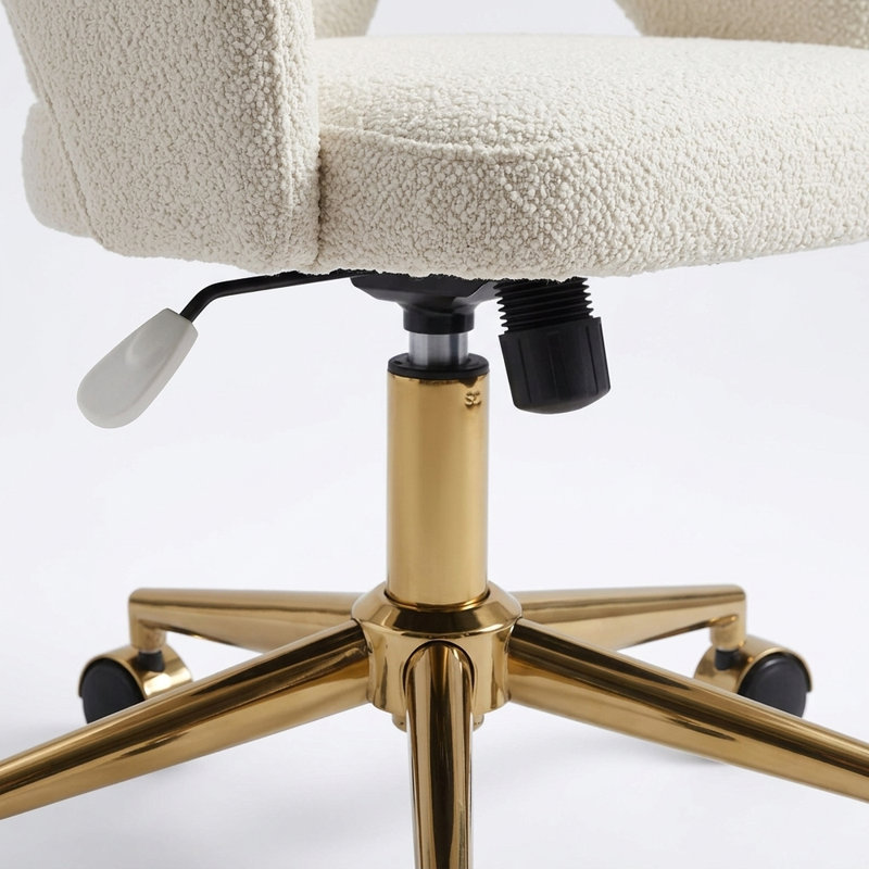 Chaise de bureau ergonomique TY en velours blanc, chaise de bureau pivotante réglable avec base en métal argenté pour bureau à domicile et chambre à coucher