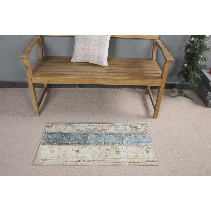 Tapis turc rétro de style Oushak en laine beige pour rehausser l'esthétique du salon