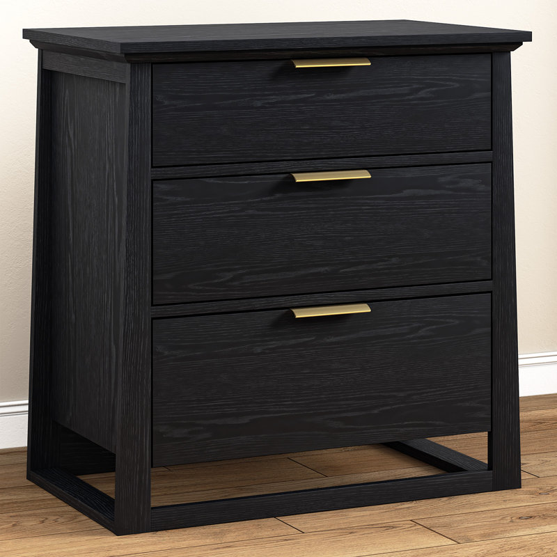 Table de chevet moderne de 27 po avec rangement, table de bout à 3 tiroirs pour le salon, table de chevet rectangulaire en bois pour la chambre à coucher, bureau
