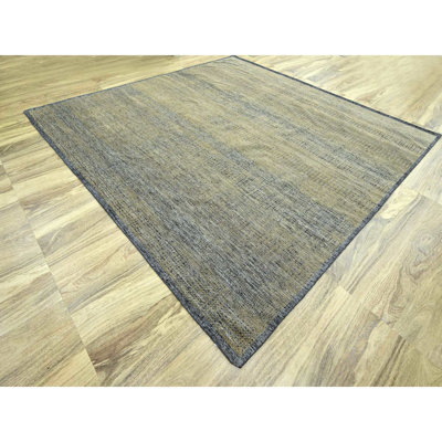 10'x10' Dijon Brown with Charcoal Black, Hand Knotted, Oxidized and Distressed Grass Design with Exposed Warps, Pure Wool, Square, Oriental Rug
