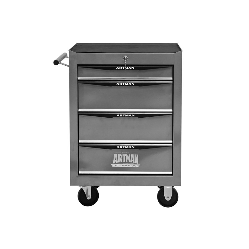 4-Drawer 20-Inch Rolling Metal Tool Box, Steel Tool Storage Organizer - Silver
