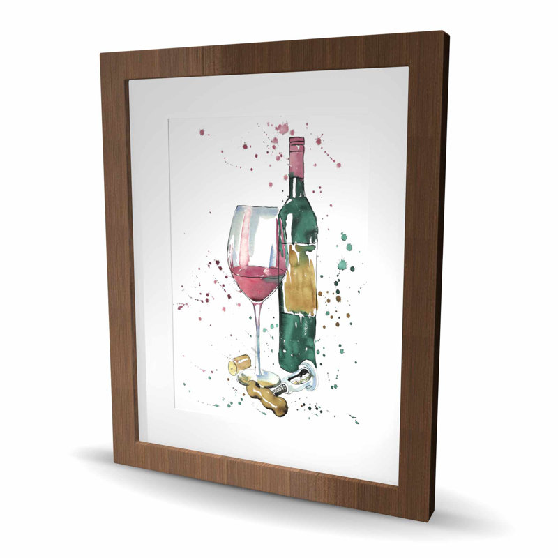 Bouteille de vin rouge - gastronomie verte, reproduction d'art encadrée