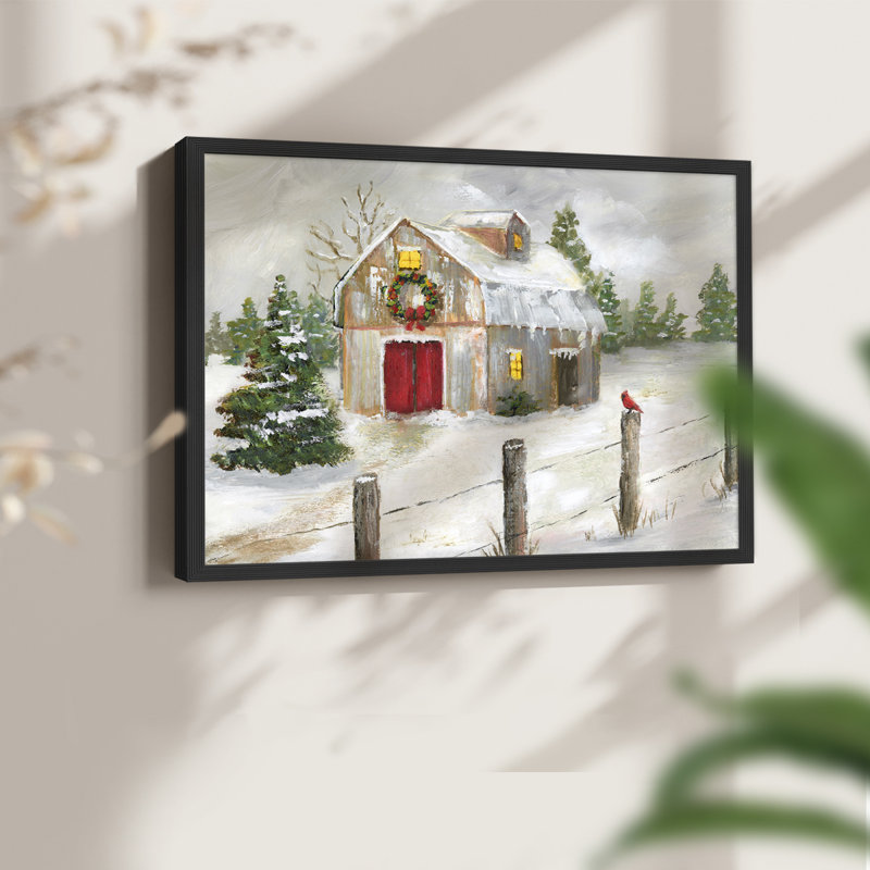 Winter Barn - Reproduction encadrée - Restickable, Noir, noir, noir, noir, H 16 po x l 20 po