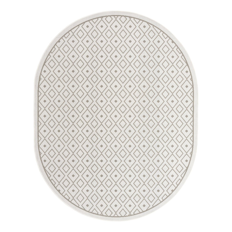 Tapis géométrique ivoire intérieur / extérieur, Ovale 7 pi 10 po x 10 pi