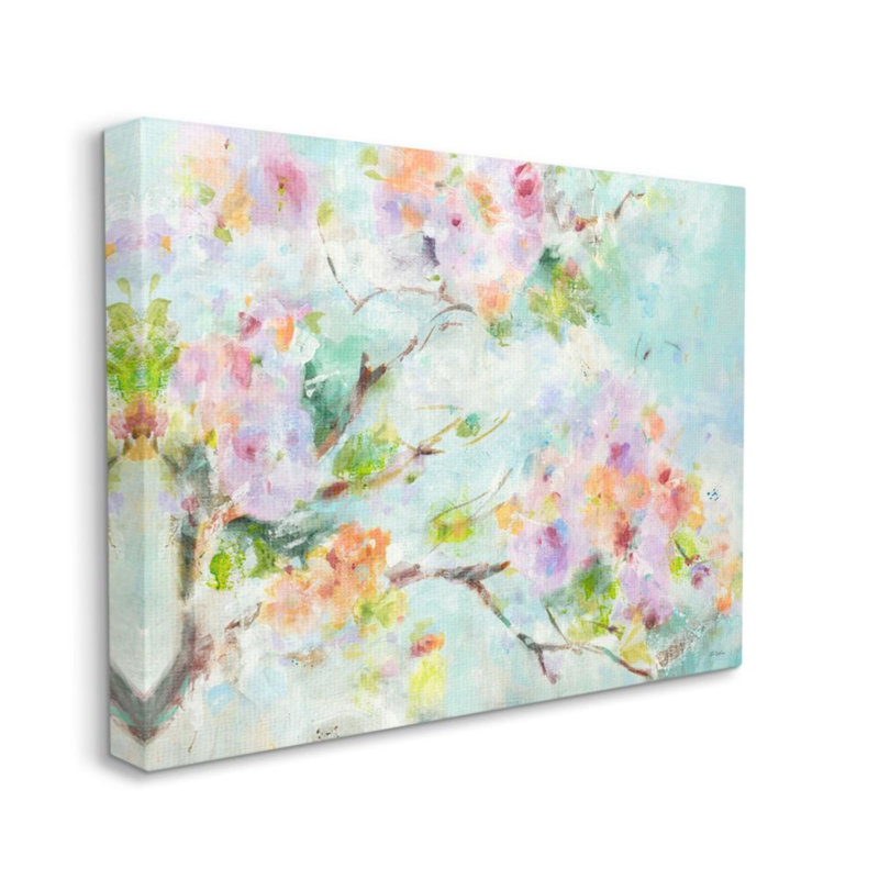 Doux ressort floral - fleurs roses pastel - impression, 20" H x 16" W x 1.5" D, Toile tendue